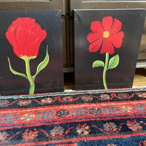 Beautiful, dramatic hand painted red flowers - 11 x 14" stretch canvases